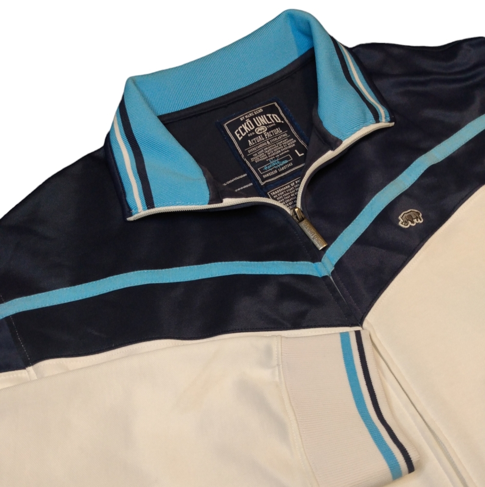 Ecko Unltd Full Zip WHite Blue Track Jacket Large Men